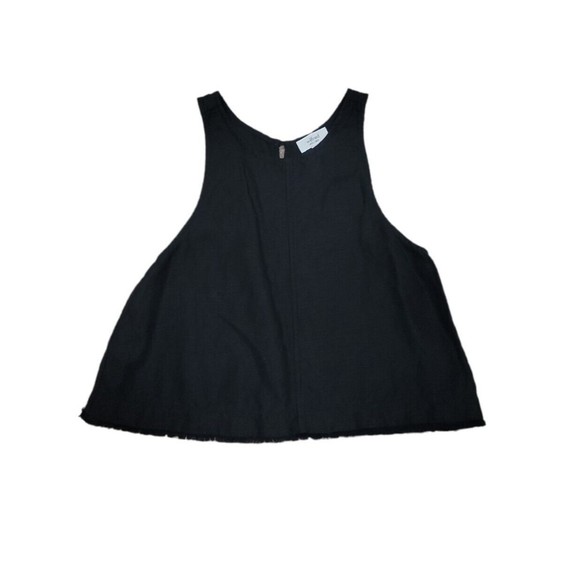 Aritzia Wilfred Black Octave Linen Tank Top Crop Blouse Fray Raw Hem Keyhole XXS - Picture 10 of 12